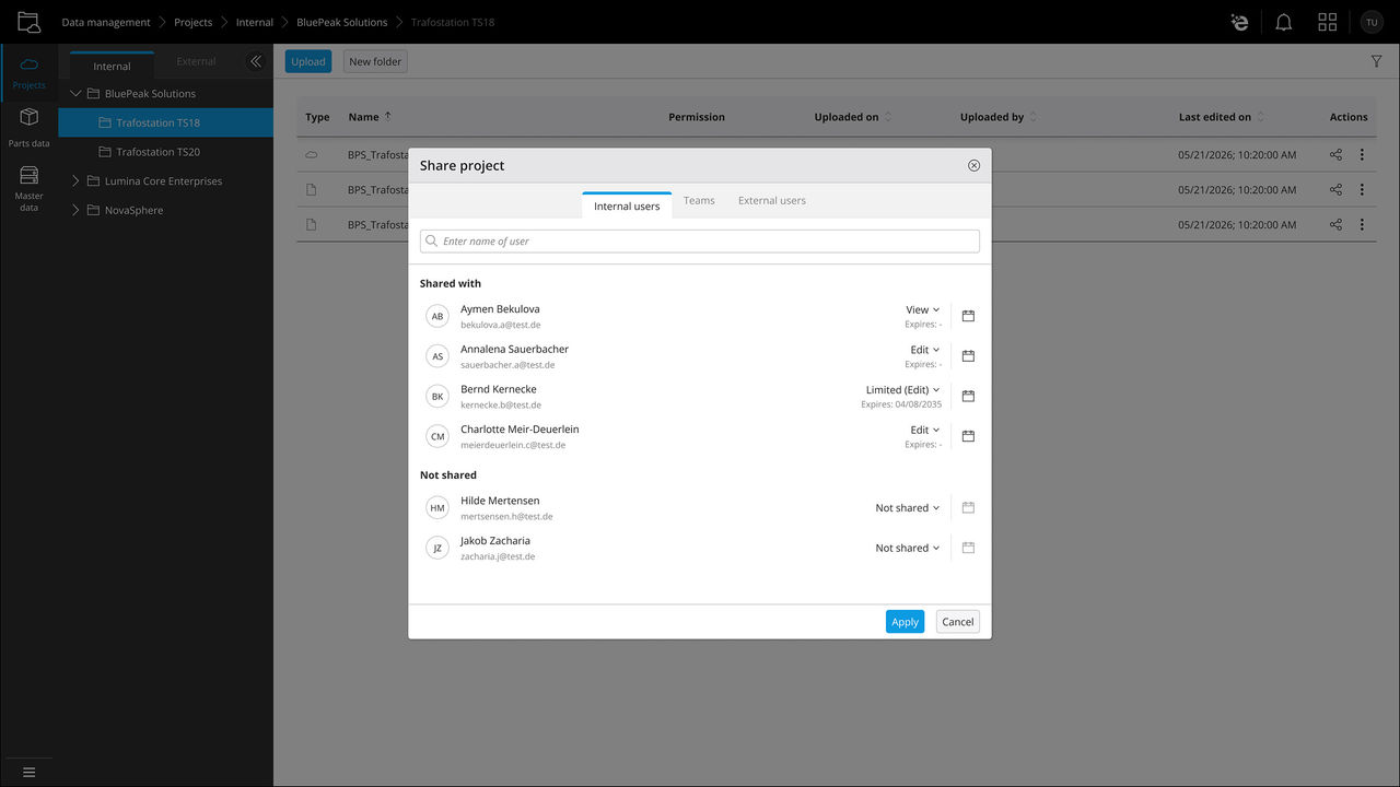 Sharing – with other users or teams